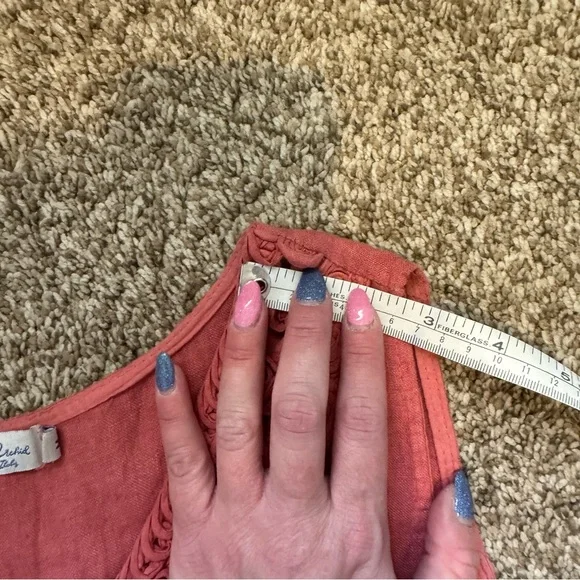 Blu Orchid Coral Pink Italian Linen Rosette Neck Sleeveless Mini Shirt Dress Med - Picture 11 of 13